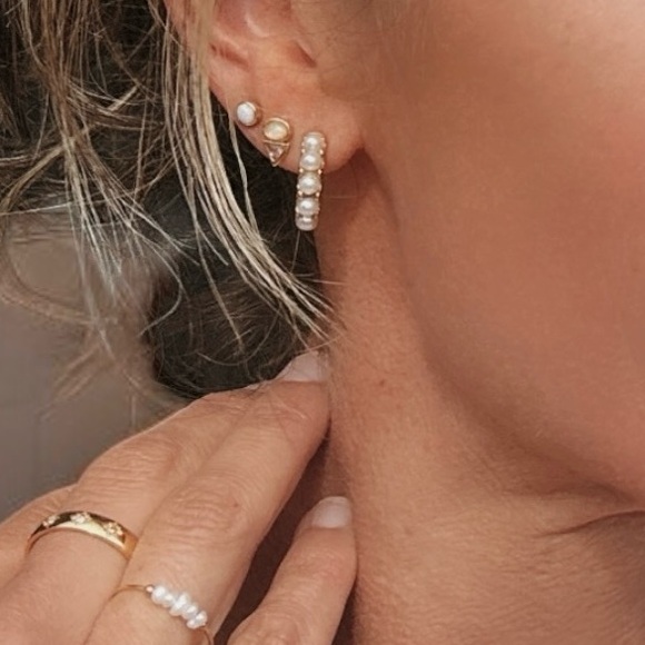 Tiny Stud Earrings Opal and Pink CZ Triangle Opal & Crystal Dainty Studs PRETTY - Picture 7 of 12